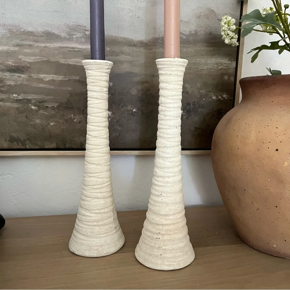 2 Vintage ceramic pottery candlestick holders